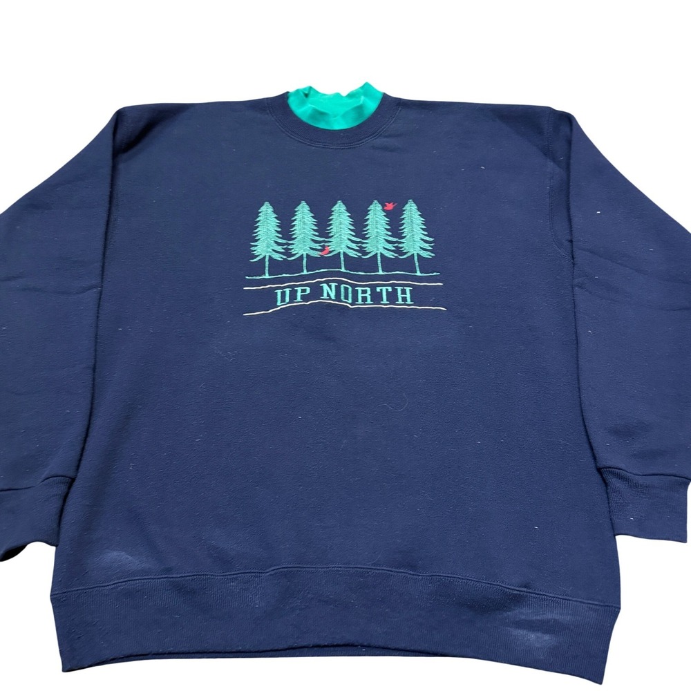 Lee Up North Embroidered Sweatshirt Double Collar Navy Blue Size XL